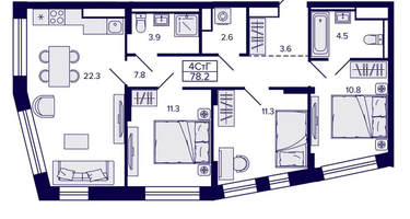 4-к. квартира, 78&nbsp;м²