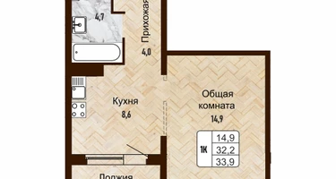 1-к. квартира, 33&nbsp;м²