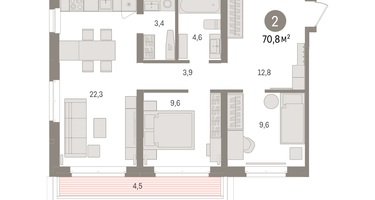 2-к. квартира, 70&nbsp;м²