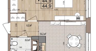 1-к. квартира, 44&nbsp;м²