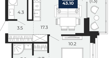 1-к. квартира, 41 м²