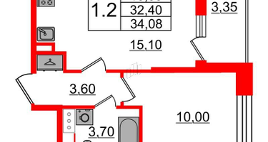1-к. квартира, 32&nbsp;м²