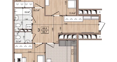 3-к. квартира, 86&nbsp;м²