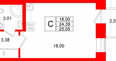 Студия, 24&nbsp;м²