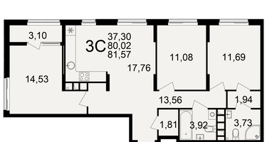 3-к. квартира, 80&nbsp;м²