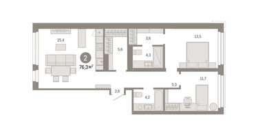 2-к. квартира, 76 м²