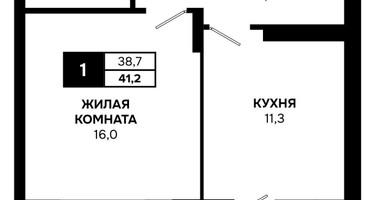 1-к. квартира, 41&nbsp;м²