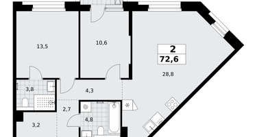 2-к. квартира, 72&nbsp;м²