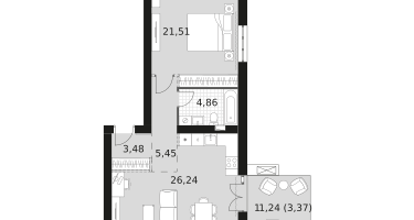 1-к. квартира, 64&nbsp;м²