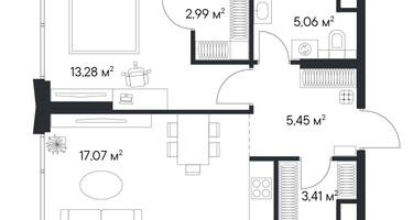 1-к. квартира, 46&nbsp;м²