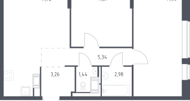 2-к. квартира, 59&nbsp;м²