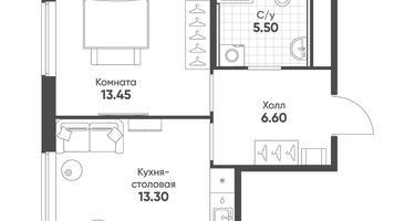 1-к. квартира, 38&nbsp;м²