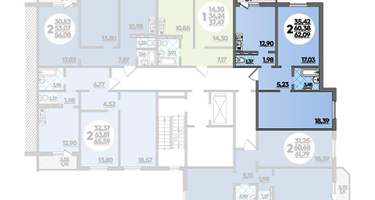 2-к. квартира, 62&nbsp;м²