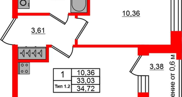 1-к. квартира, 33 м²