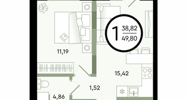 1-к. квартира, 49 м²
