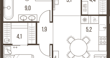 2-к. квартира, 58 м²