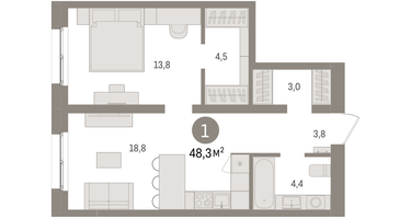 1-к. квартира, 48 м²