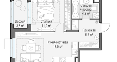 2-к. квартира, 42&nbsp;м²