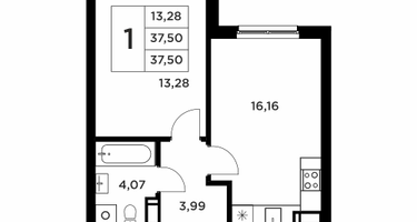 1-к. квартира, 37&nbsp;м²