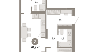 2-к. квартира, 70 м²