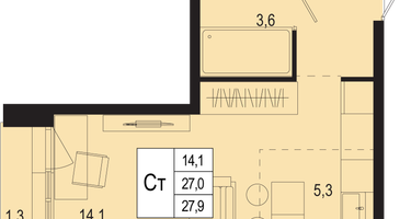 1-к. квартира, 27&nbsp;м²