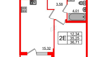 1-к. квартира, 36&nbsp;м²