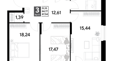 3-к. квартира, 87&nbsp;м²