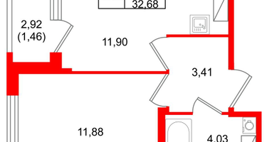 1-к. квартира, 32&nbsp;м²