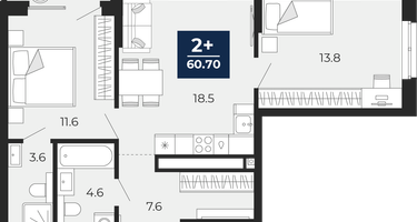 2-к. квартира, 59&nbsp;м²