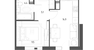 1-к. квартира, 35&nbsp;м²