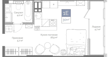 Студия, 30 м²
