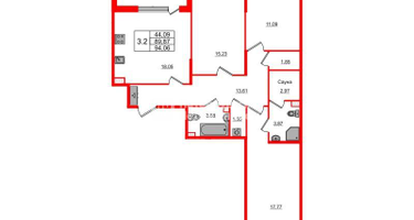 3-к. квартира, 88&nbsp;м²