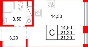 Студия, 21 м²