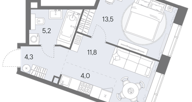 1-к. квартира, 38 м²