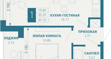 1-к. квартира, 39 м²