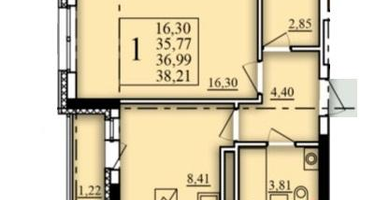 1-к. квартира, 36 м²