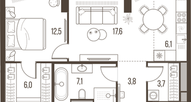 2-к. квартира, 56&nbsp;м²
