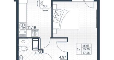 1-к. квартира, 35&nbsp;м²