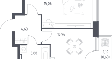 1-к. квартира, 34&nbsp;м²