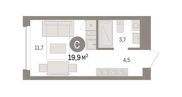 Студия, 19 м²