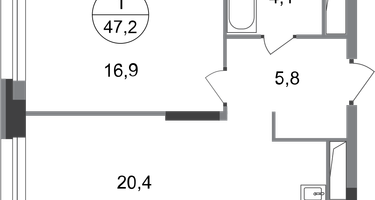 1-к. квартира, 47 м²