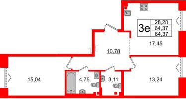 2-к. квартира, 64 м²