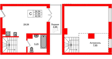 Студия, 42&nbsp;м²