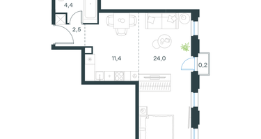 1-к. квартира, 42 м²