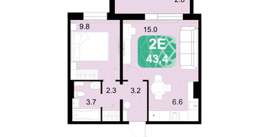 2-к. квартира, 43 м²