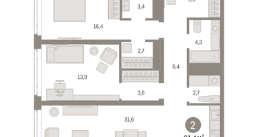 2-к. квартира, 91 м²