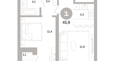 1-к. квартира, 45 м²