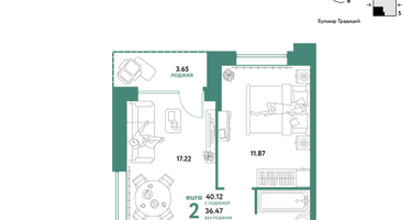 2-к. квартира, 40&nbsp;м²