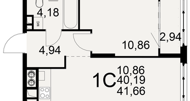 1-к. квартира, 40&nbsp;м²