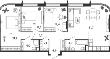 3-к. квартира, 101 м²